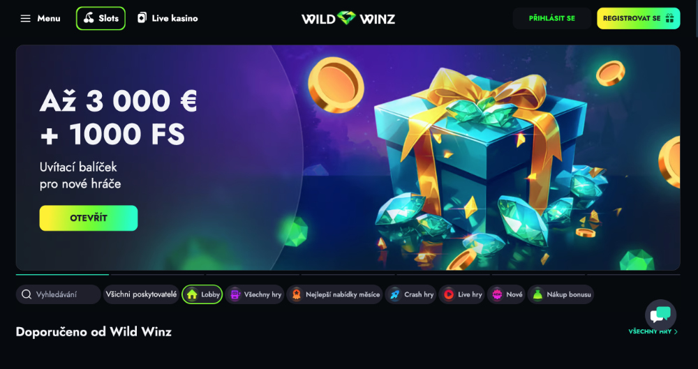 WildWinz casino úvodní