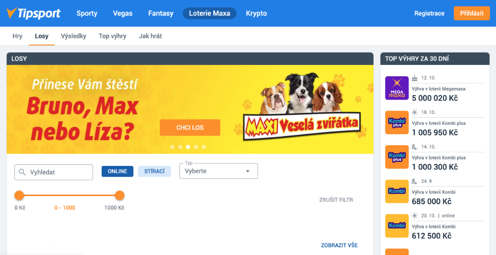 Nabídka stíracích losů Tipsport