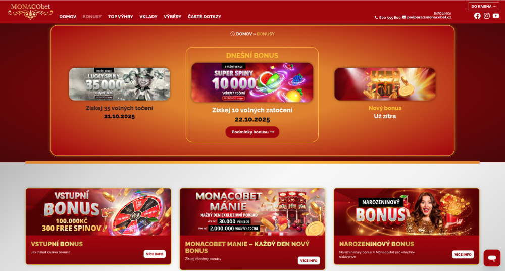 Bonusy v casinu MonacoBet úvodní