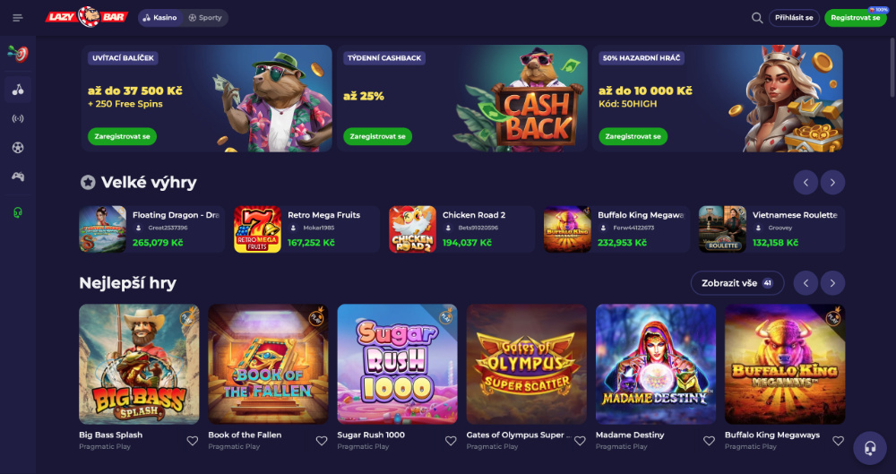 Lazybar casino úvodní strana