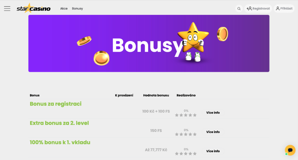 Bonusová nabídka ve star-casino