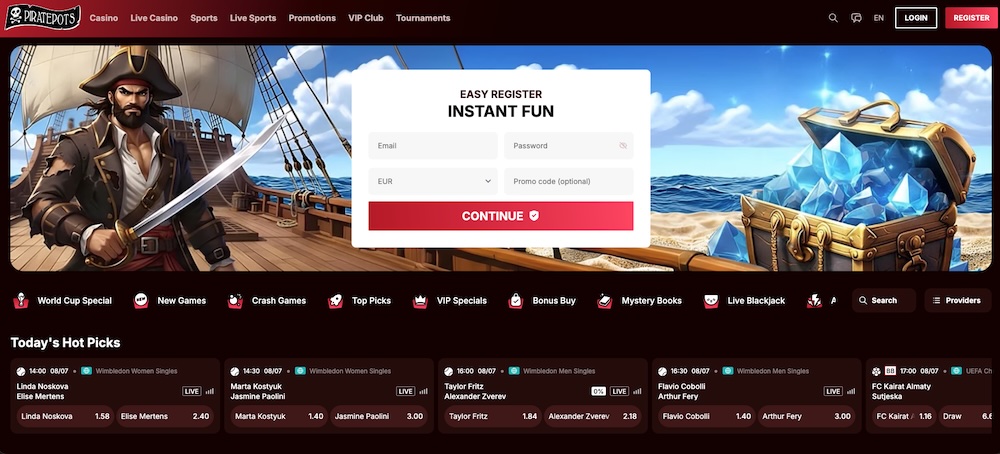 Piratepots casino homepage